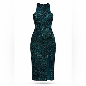 RACHEL Rachel Roy Green and Black Leopard Print Midi Dress